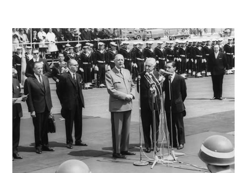 Primeras palabras de los Presidentes Charles de Gaulle y Arturo Illia en el Aeroparque de Buenos Aires, el 3 de octubre de 1964.